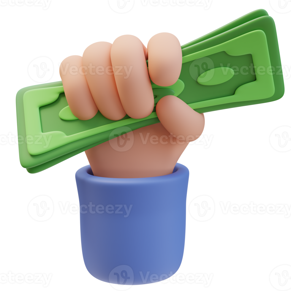 3D Icon Hand Squeezes Green Money Banknote Dollar Sign. Money Finance Concept. 3D Illustration Design for Website or Mobile App png