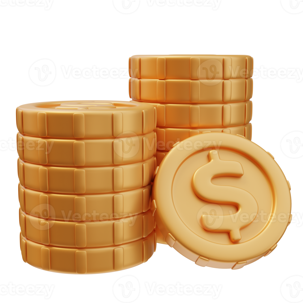 3D Icon Golden Coins Stack Dollar SIgn. Money Finance Concept. 3D Illustration Design for Website or Mobile App png