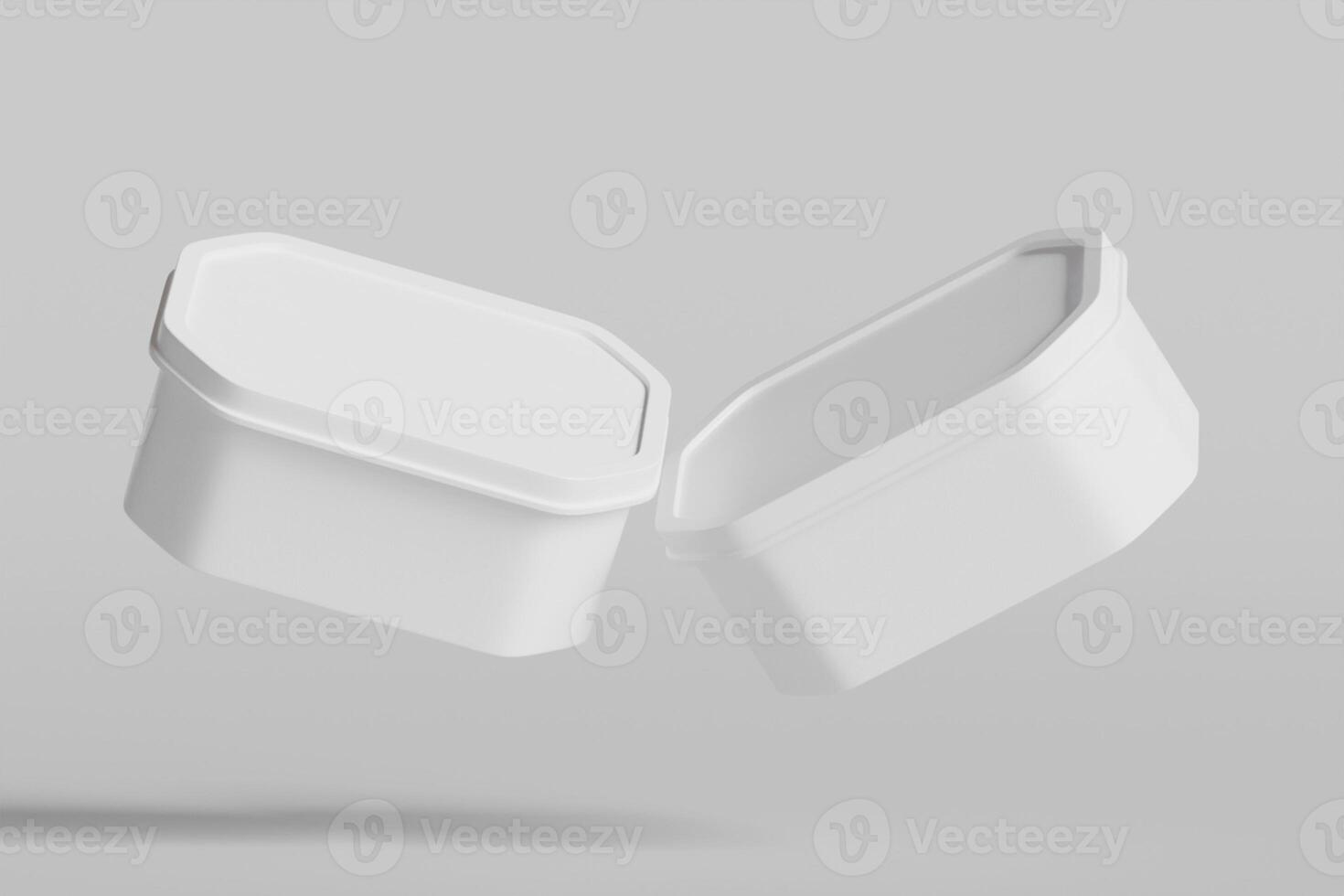 Two realistic render Tin box for food, ice cream container packaging isolated on gray background 3D rendering illustration photo