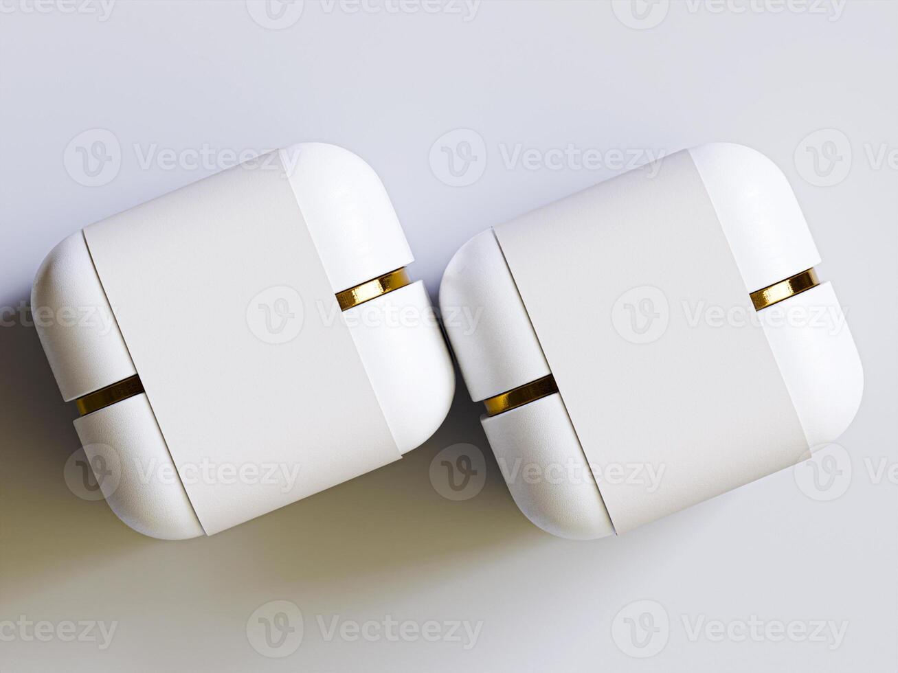 Two white apple airpods sitting on top of each other photo