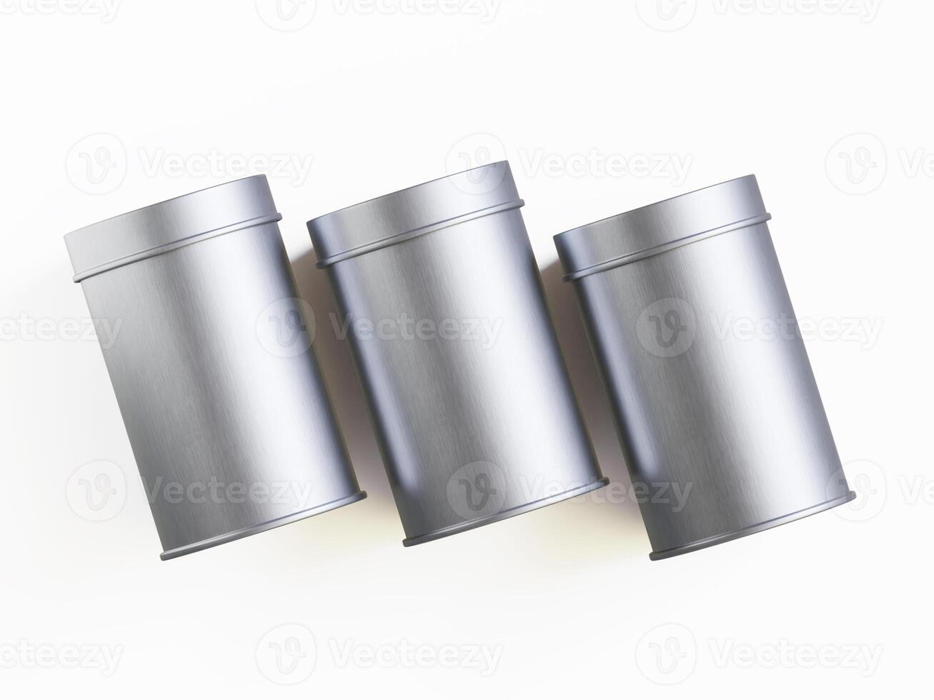 Three empty metal containers on a white background photo