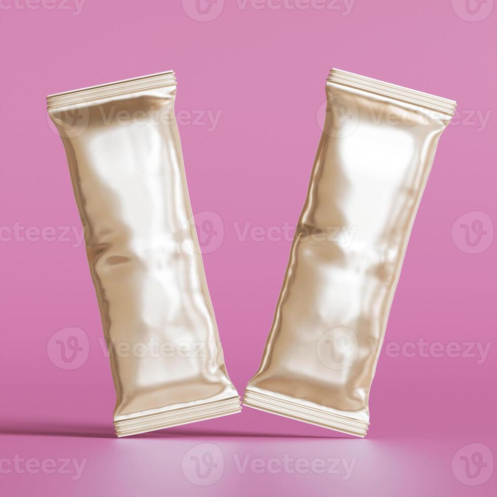 Two white plastic bags on a pink background photo