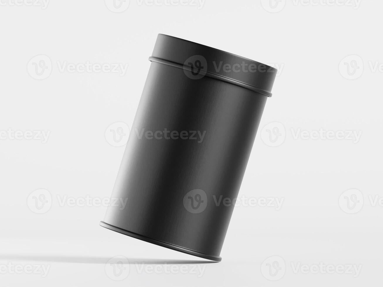 A black metal container sitting on a white surface photo