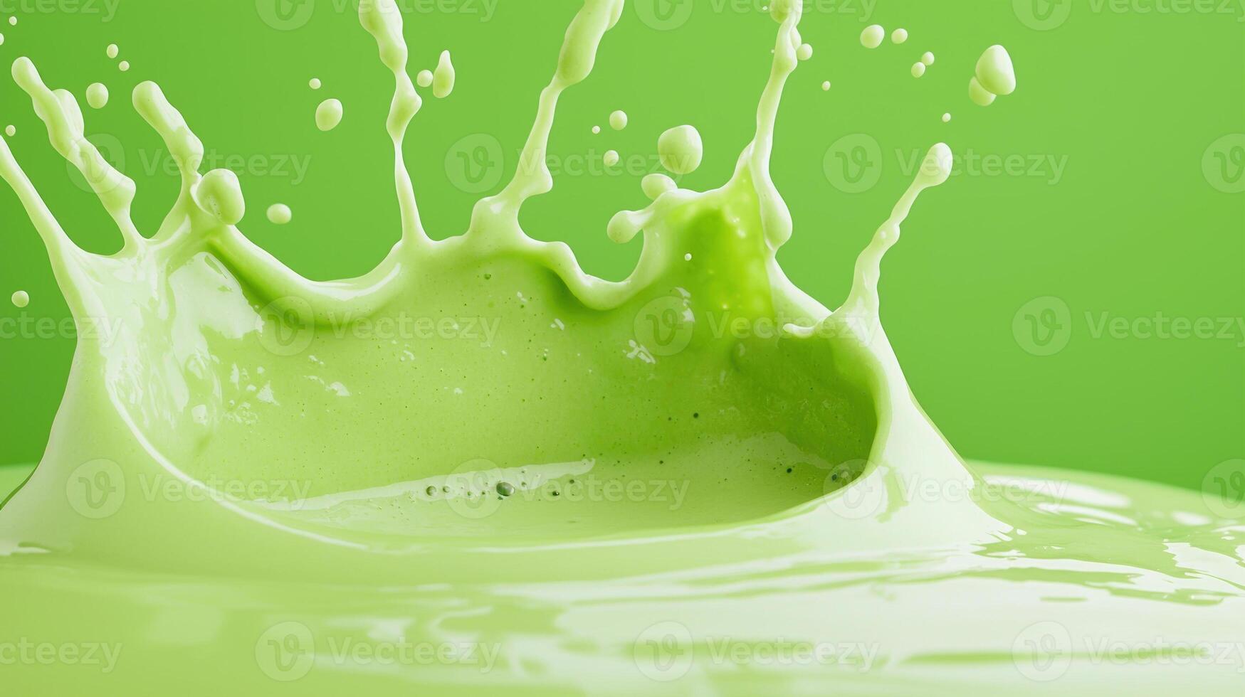 Vibrant splash of avocado on a bright green background, showcasing freshness. photo