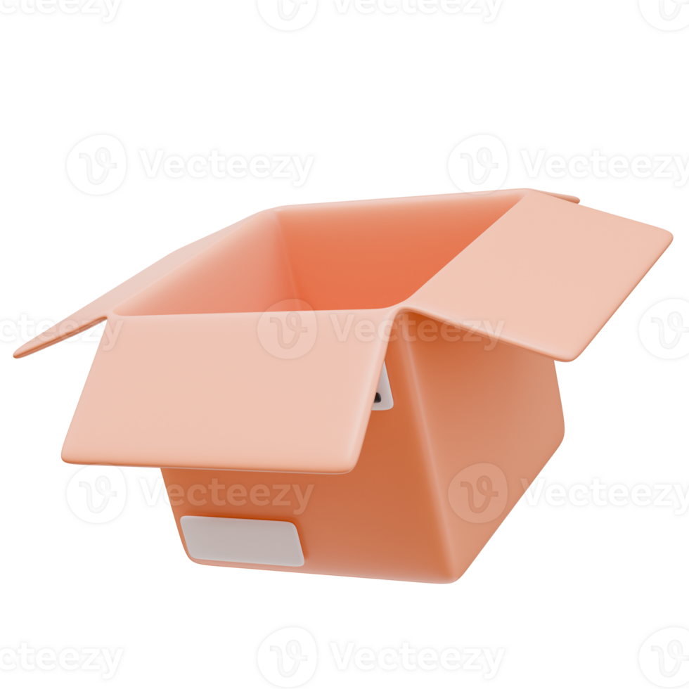 3D Icon Open Cardboard Delivery Box with Tape. Delivery Shopping Concept. 3D Illustration Design Web Mobile App png
