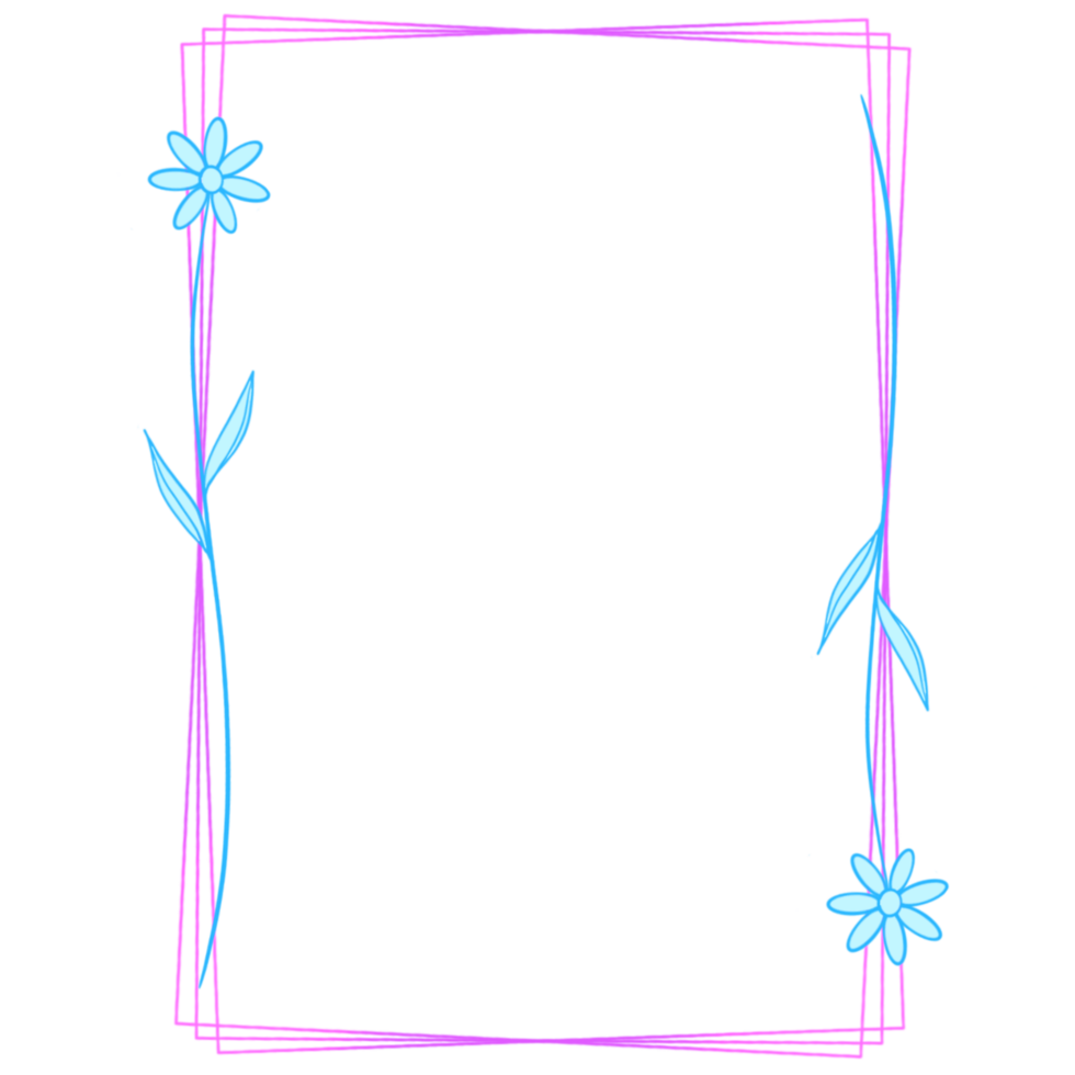 Pink rectangle frame with light blue flowers png