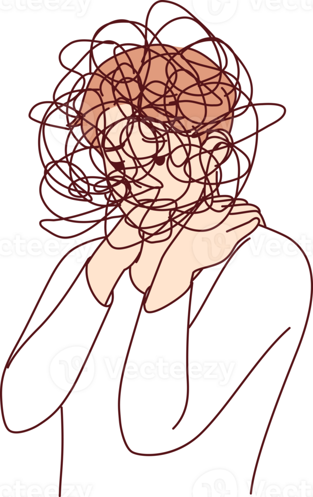 Man suffers from confusion of thoughts and mental disorder causing loss of coordination and motivation. Problem of confusion when trying to make plan or understand your own romantic feelings png