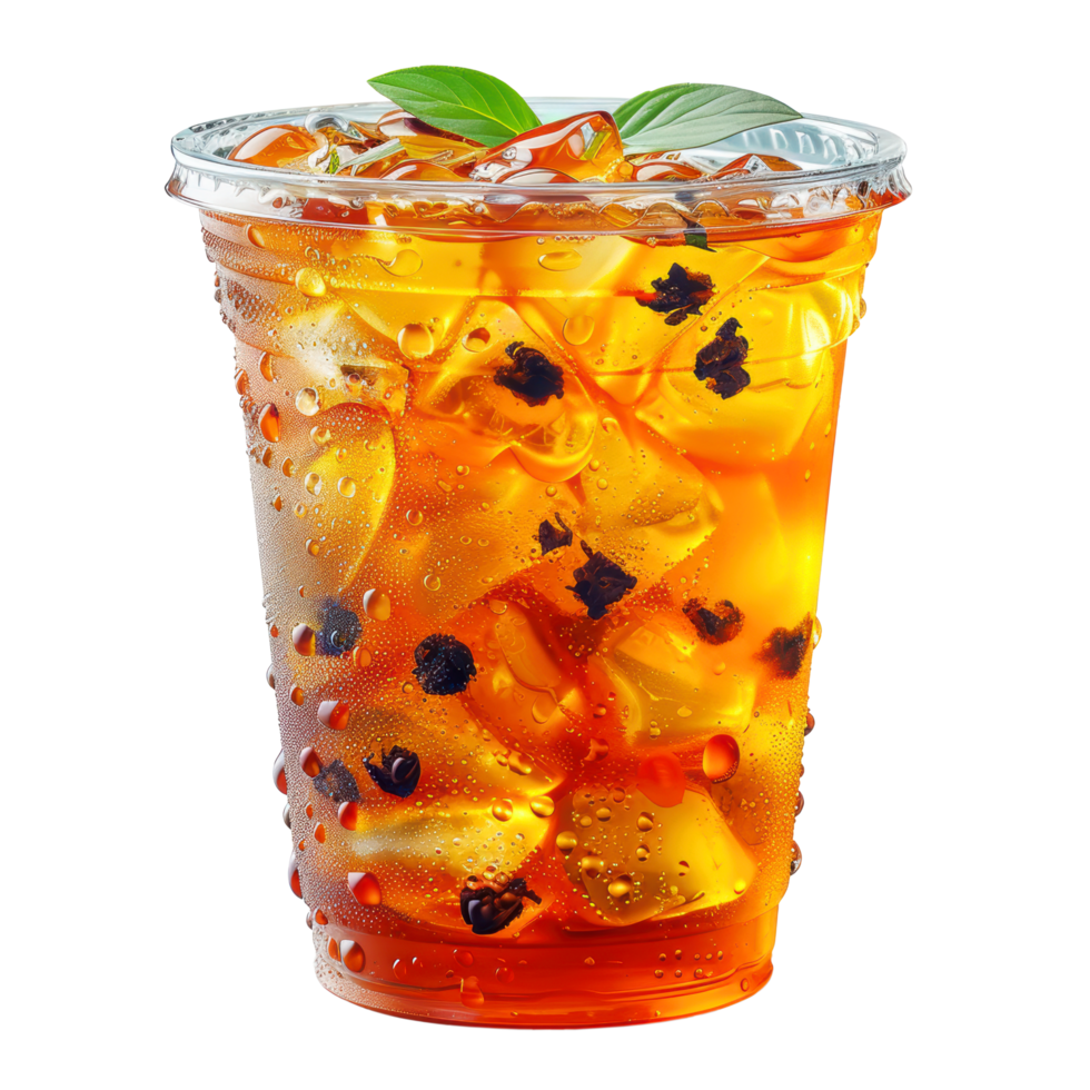 Fresh cool ice tea with ice cube in plastic glass object clip art and element png