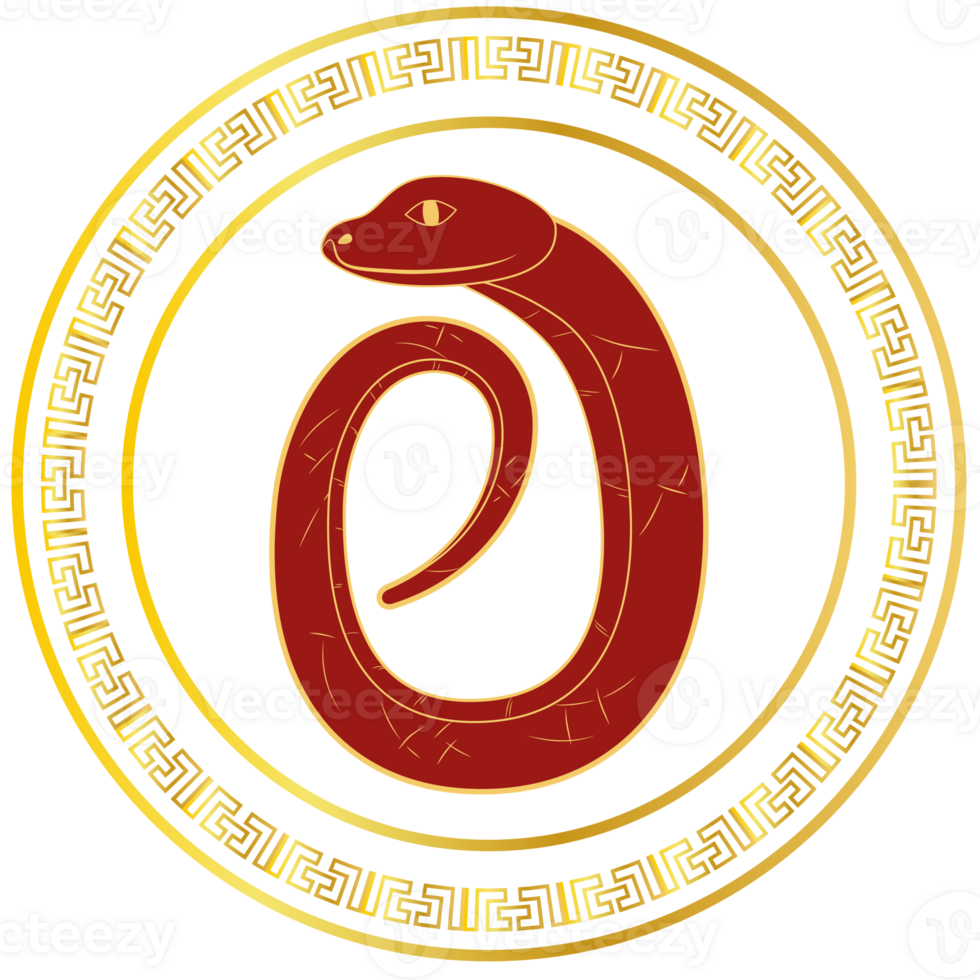 Chinese 2025 Red New Year Zodiac Asia Snake with Gradient Circle Gold Ornament png