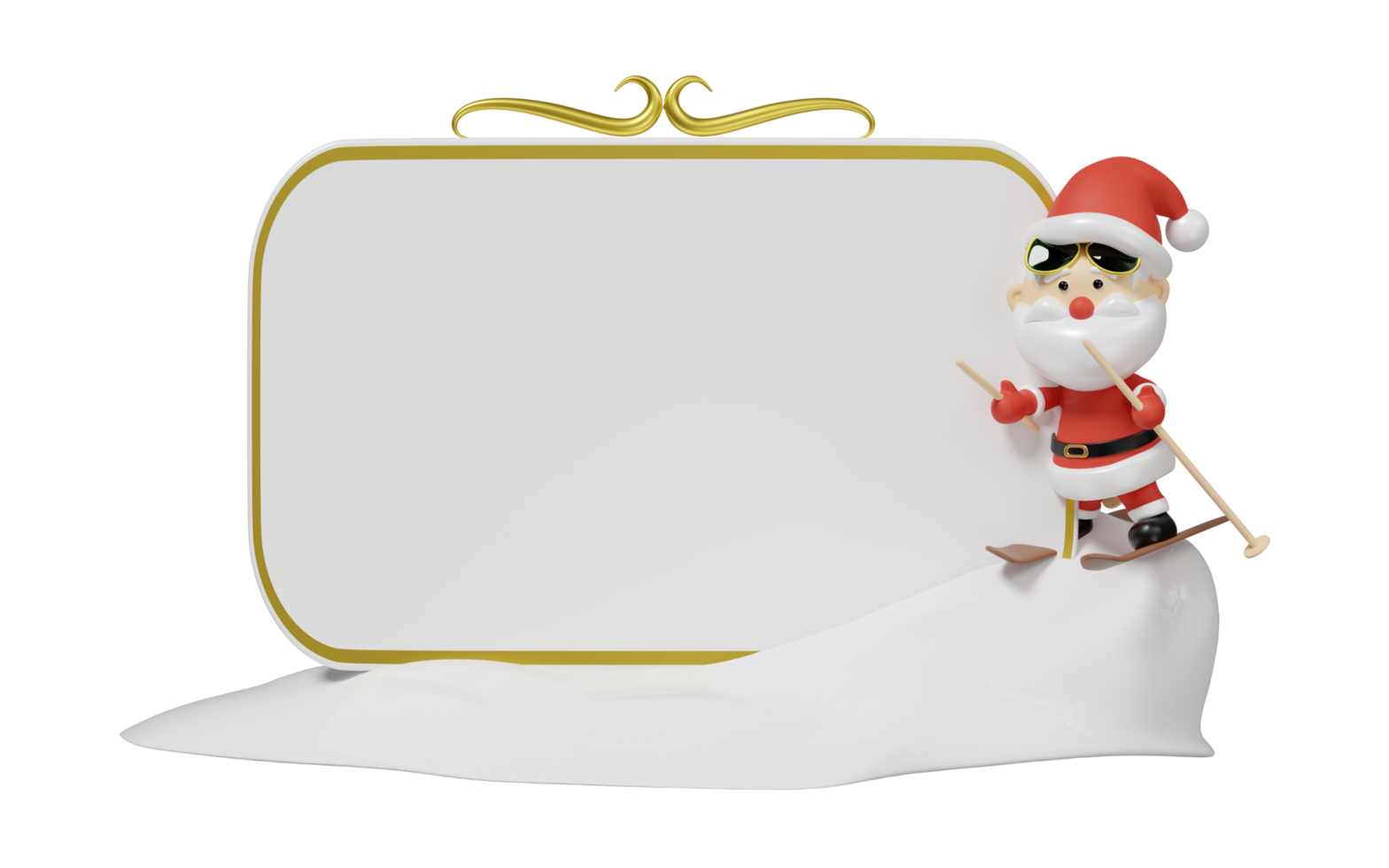 3d billboards with Santa Claus sunglasses skiing isolated. merry christmas, festive new year concept, 3d render illustration png