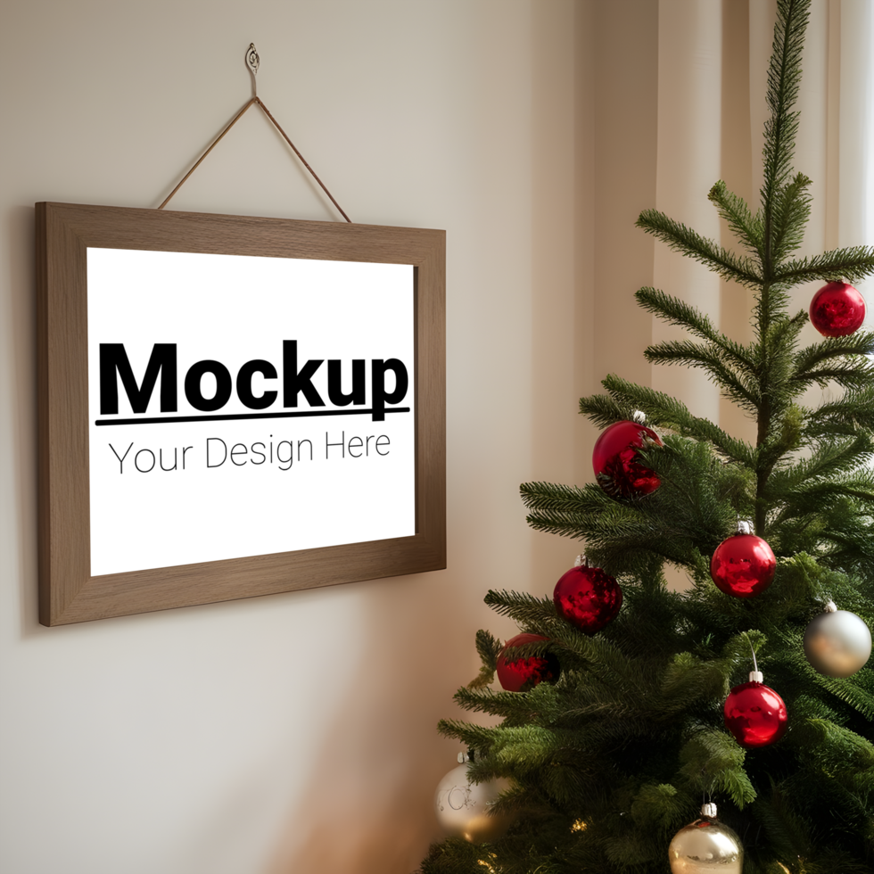 Christmas tree mockup with frame psd