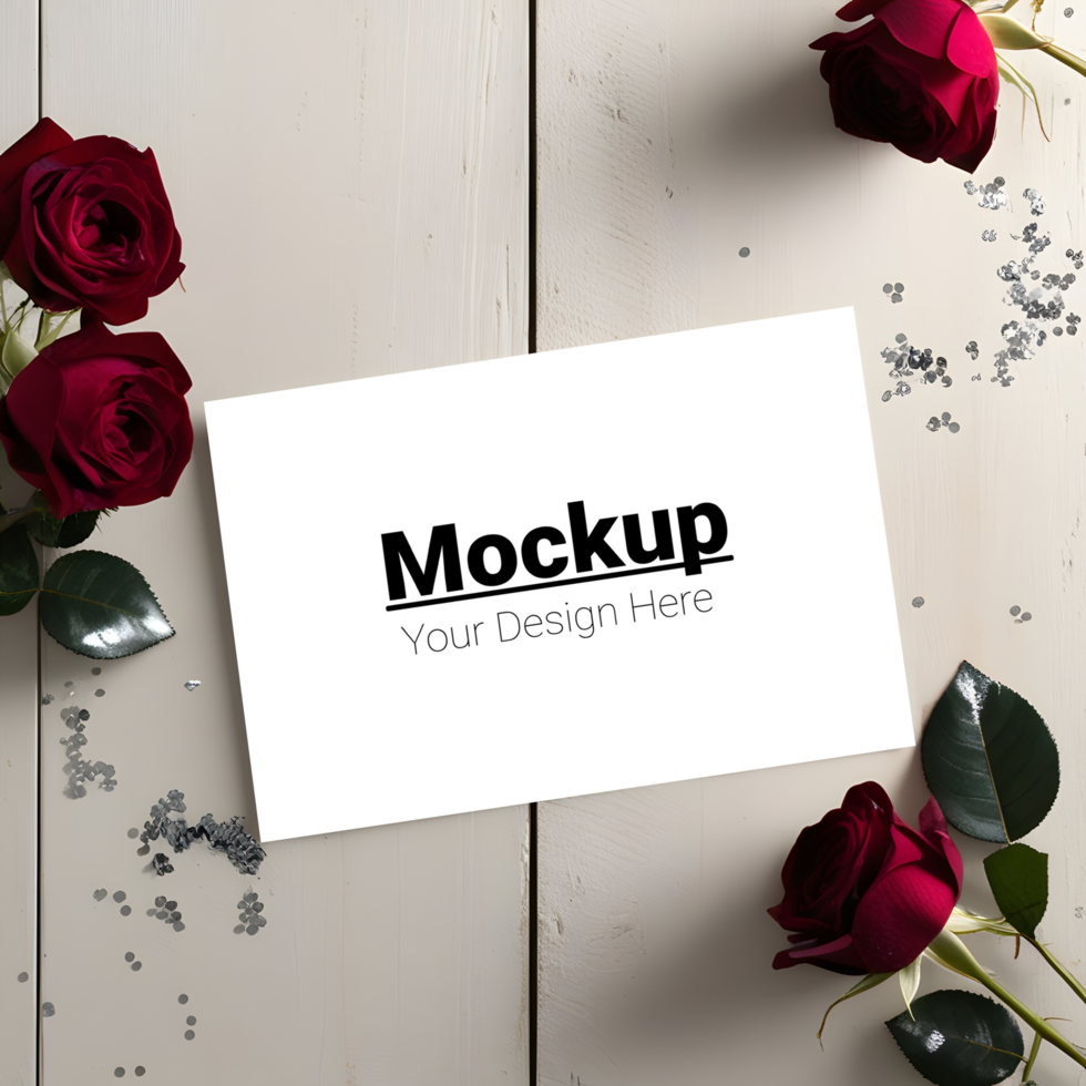 Rose mockup on wooden background psd