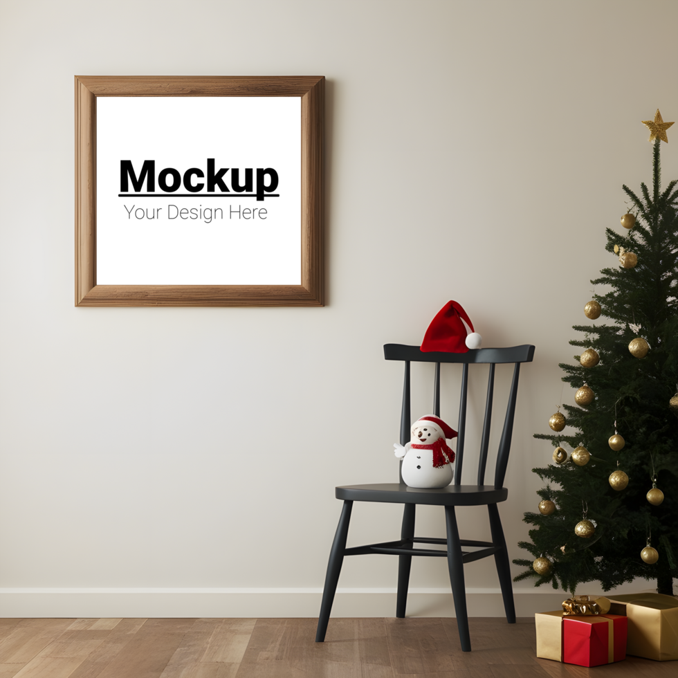 Christmas tree and chair mockup in a room psd