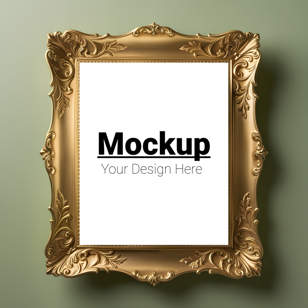 Gold Frame Mockup on a Soft Green Background psd