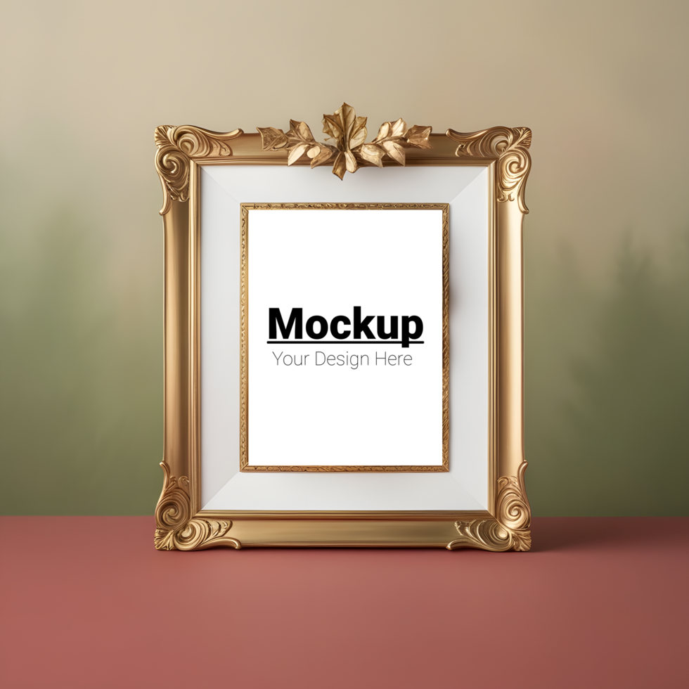 Gold frame mockup on a soft green background psd