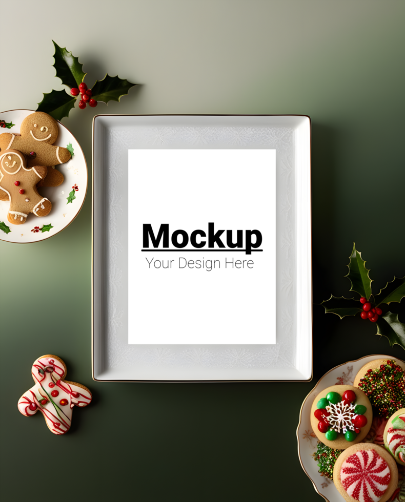 Table Setting with Frame and Delicious Christmas Sweets psd
