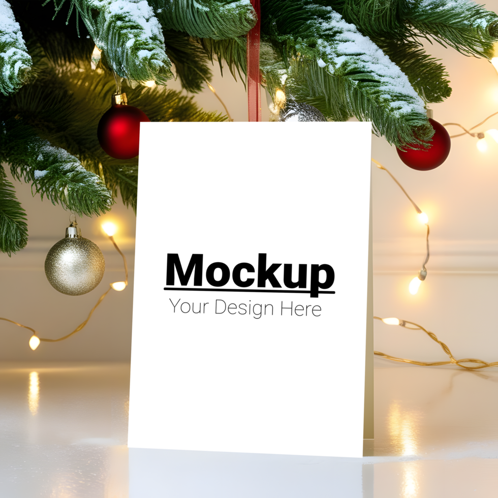 Festive New Year Postcard Mockup with Decorative Background psd