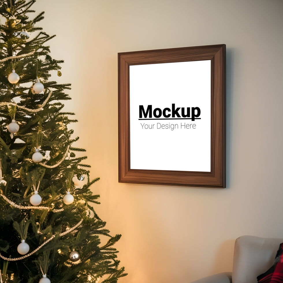Christmas tree with a frame mockup psd