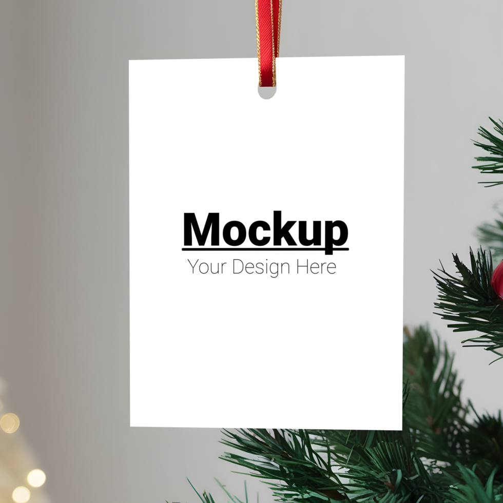 Christmas Tree Greeting Card Mockup with Festive Decorations psd