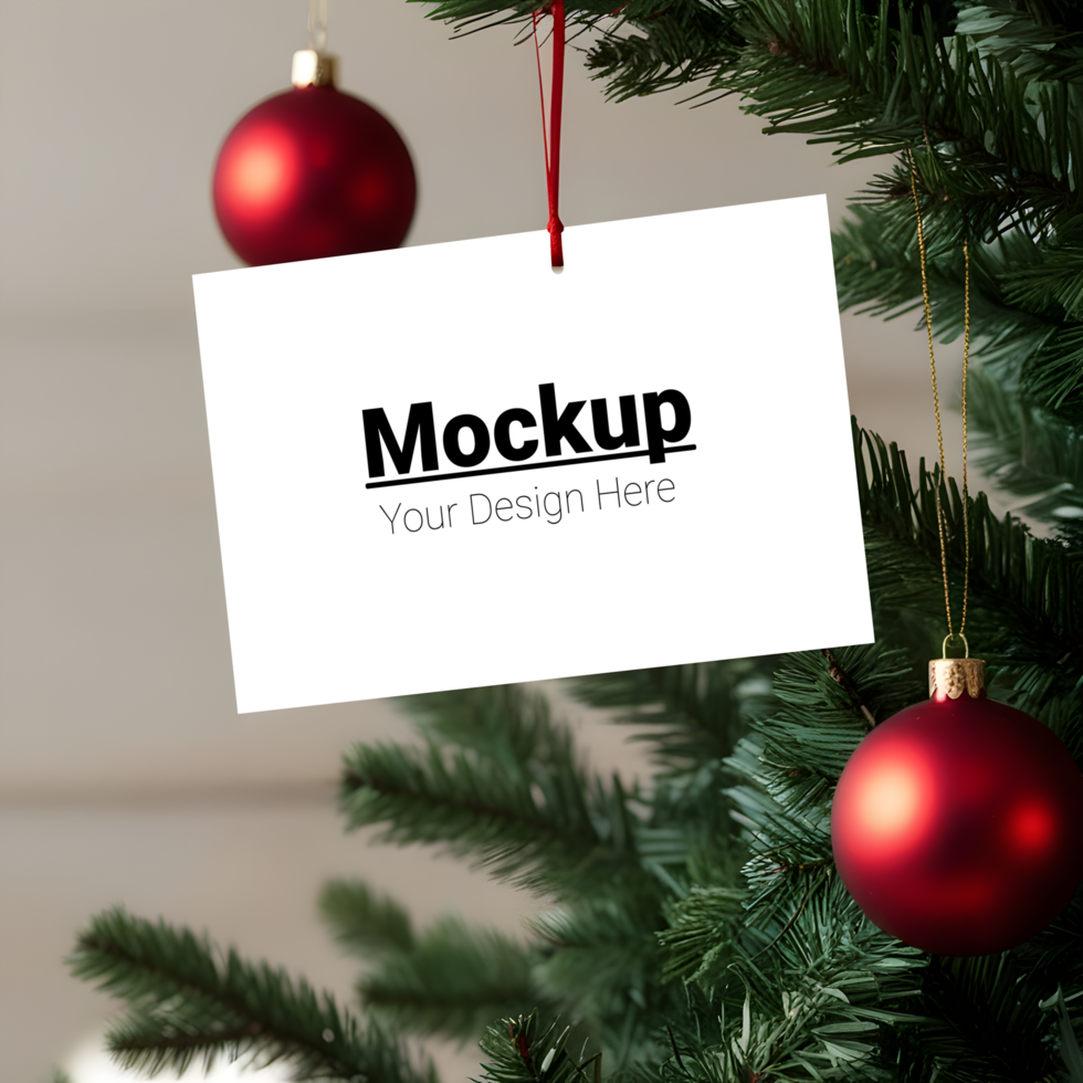 Christmas Tree with Greeting Card Ornament Mockup psd