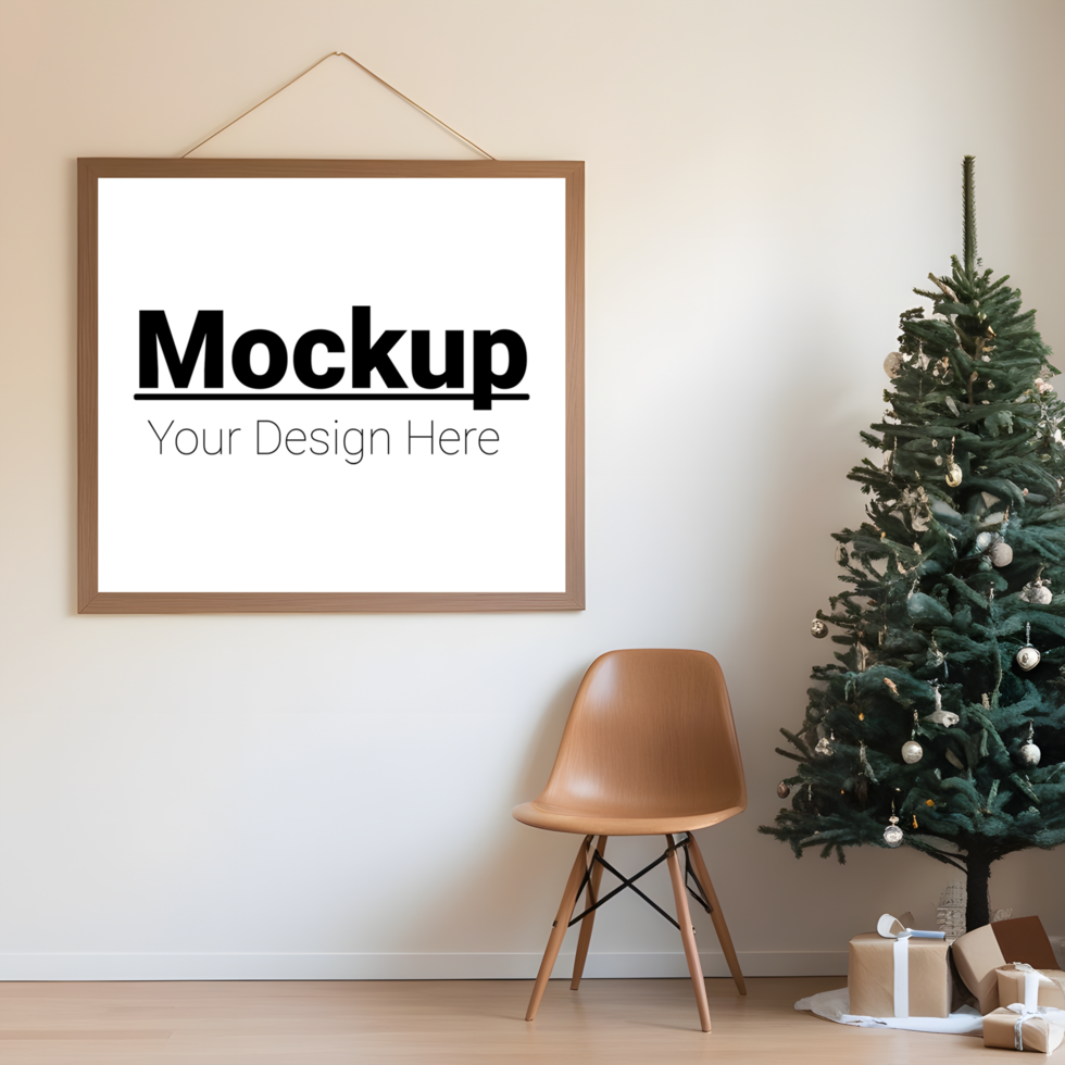 Christmas tree mockup in a room with a chair psd