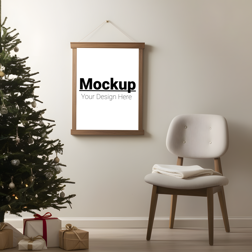 Christmas tree and chair mockup in a room psd