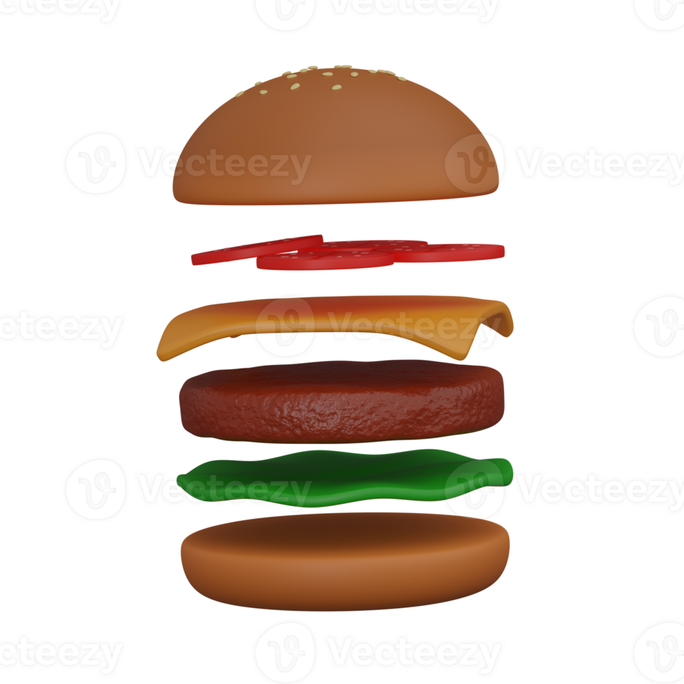 3d render layers burger illustration png
