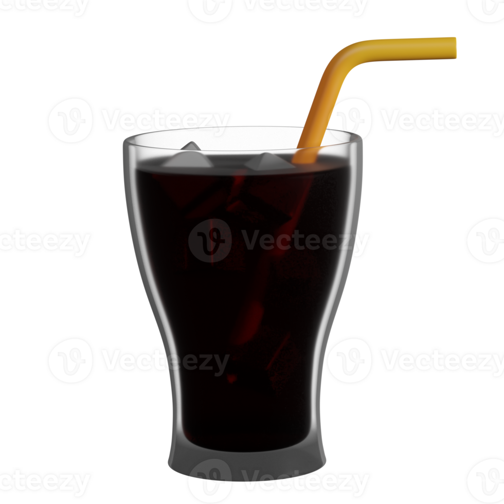 3d render glass of coke illustration png