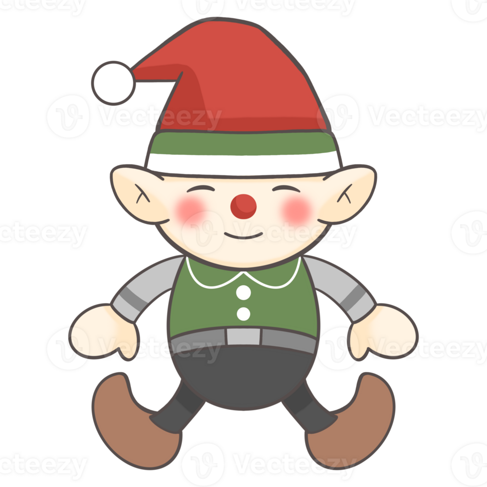 an elf with a red nose and green hat png