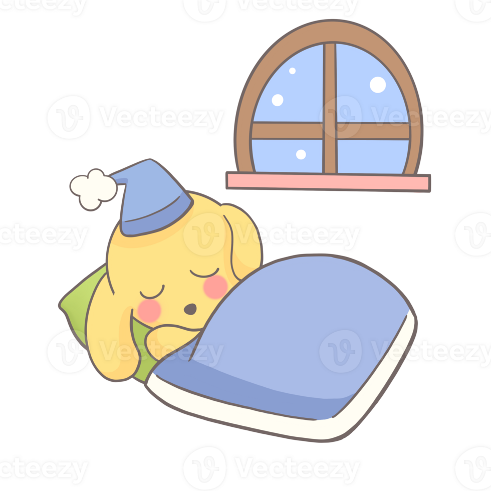 cartoon dog sleeping on pillow in winter png