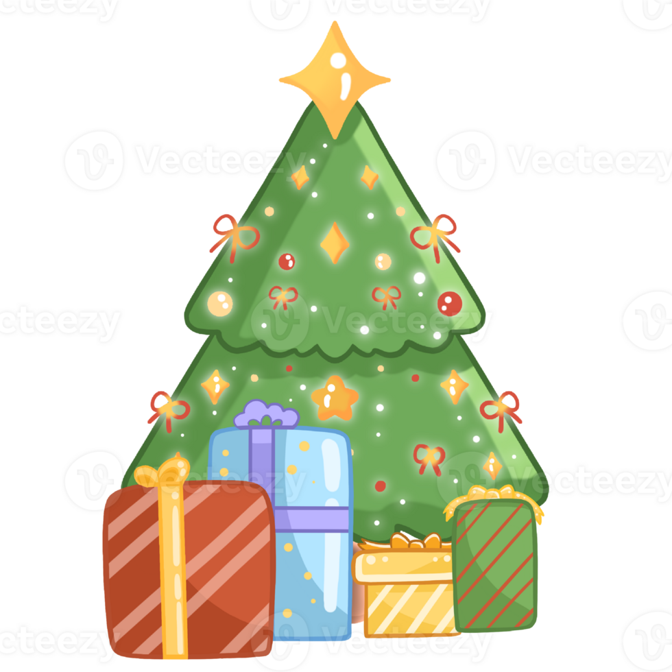 christmas tree with presents on transparent background png