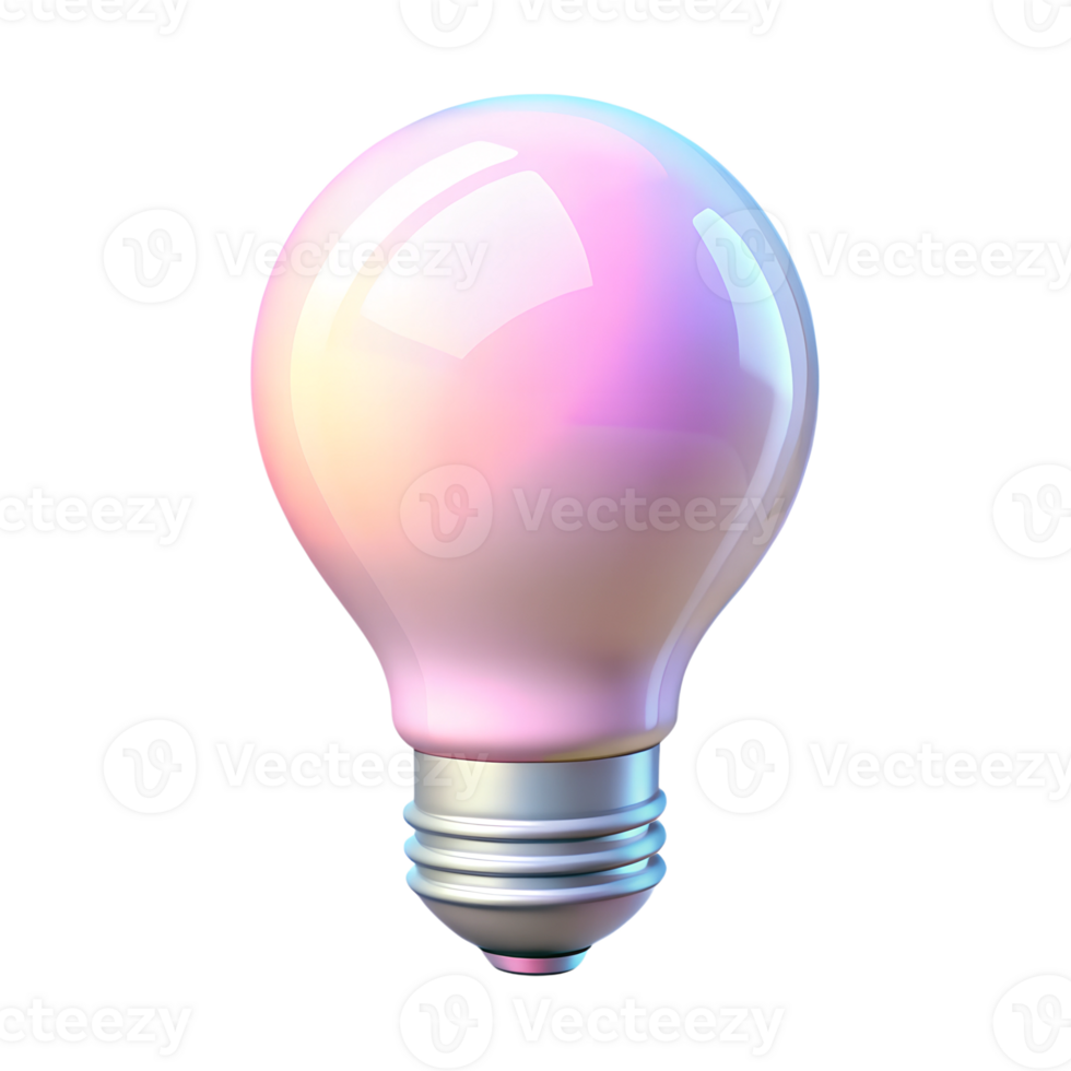 Iridescent light bulb 3d illustration isolated on the transparent background png
