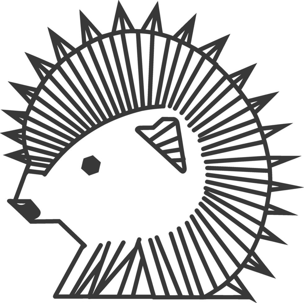 stylized hedgehog with sharp triangular quills created using bold black lines against a white back vector