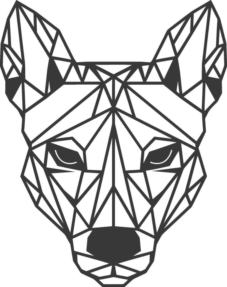 geometric wolf head with sharp intense eyes vector