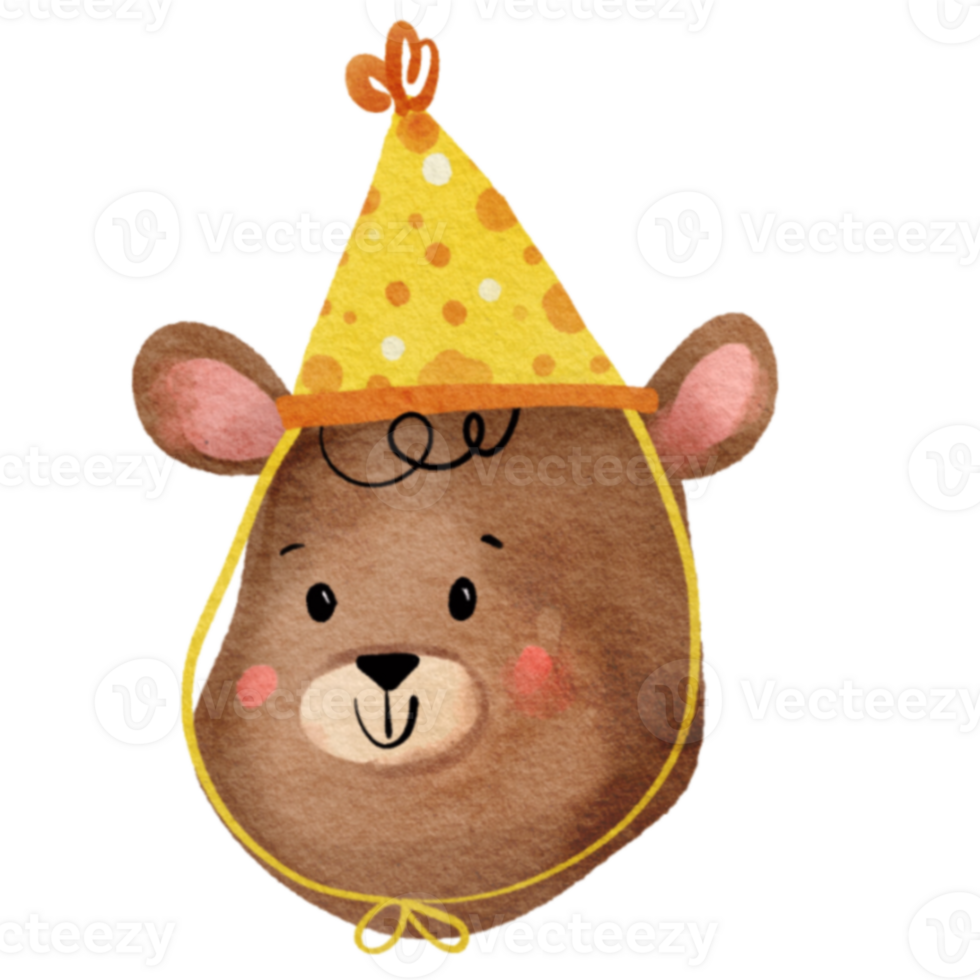 Watercolor bear birthday party illustration png
