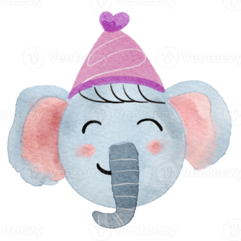 Watercolor elephant birthday party illustration png