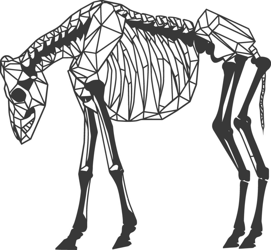 geometric horse skeleton bends its head down vector
