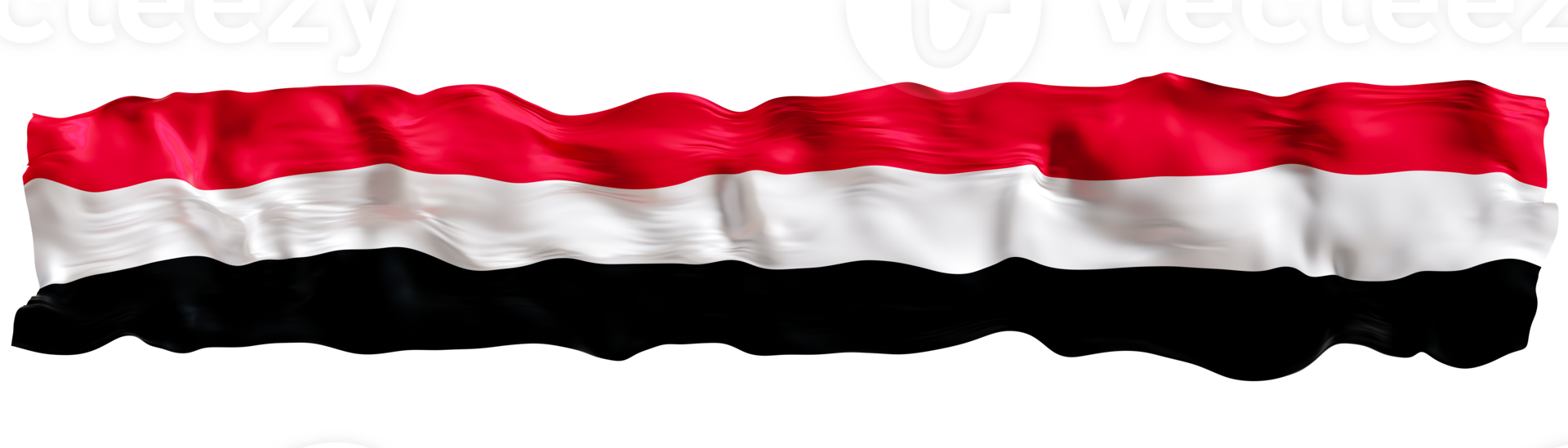 Stylized flag of Yemen waving in the wind on transparent background. Footer, header or divider. Cut out wide, panoramic element. Banner for patriotic themes or national event promotions. 3D. png