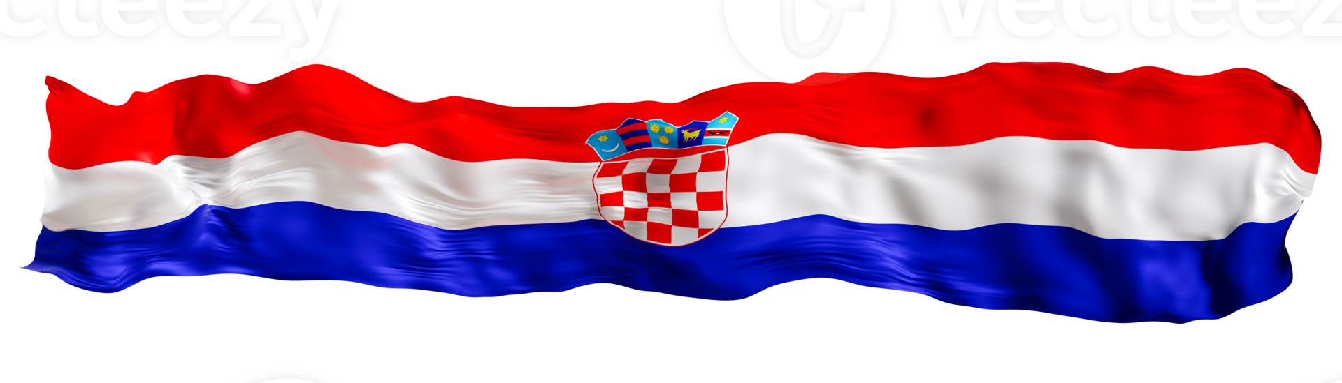 Stylized flag of Croatia waving in the wind on transparent background. Footer, header or divider. Cut out wide, panoramic element. Banner for patriotic themes or national event promotions. 3D. png