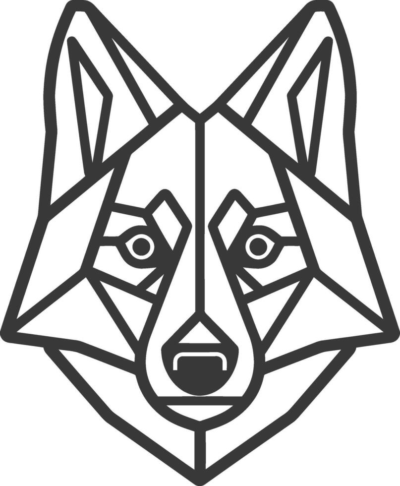 geometric wolf head with sharp angles and a bold black outline capturing its predatory essence vector