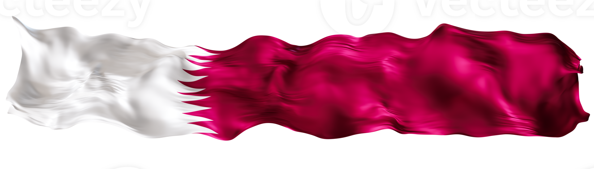 Stylized flag of Qatar waving in the wind on transparent background. Footer, header or divider. Cut out wide, panoramic element. Banner for patriotic themes or national event promotions. 3D. png