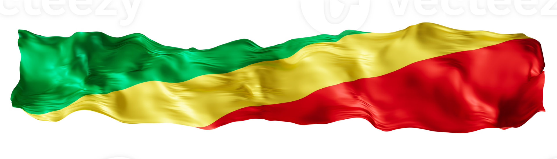 Stylized flag of Republic of Congo on transparent background. Footer, header or divider. Cut out wide, panoramic element. Banner for patriotic themes or national event promotions. 3D. png