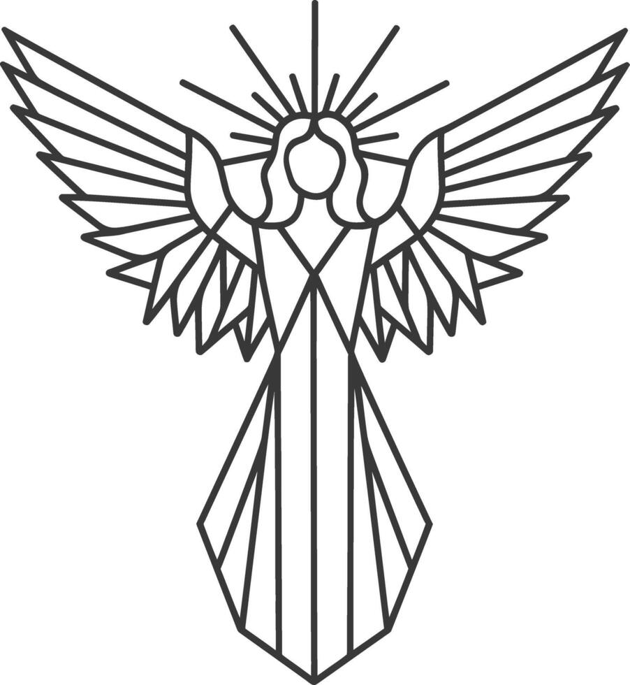 geometric line drawing of an angel with wings outstretched vector