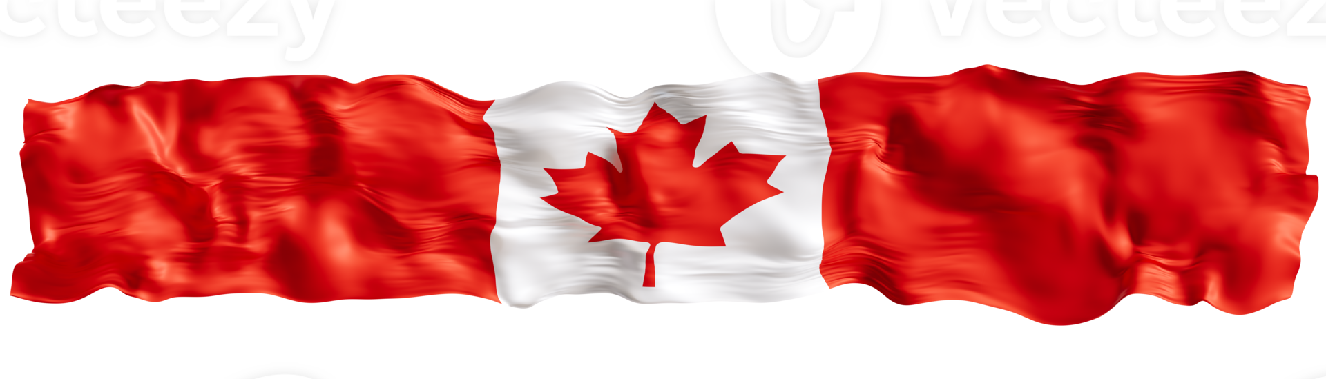 Stylized flag of Canada waving in the wind on transparent background. Footer, header or divider. Cut out wide, panoramic element. Banner for patriotic themes or national event promotions. 3D. png
