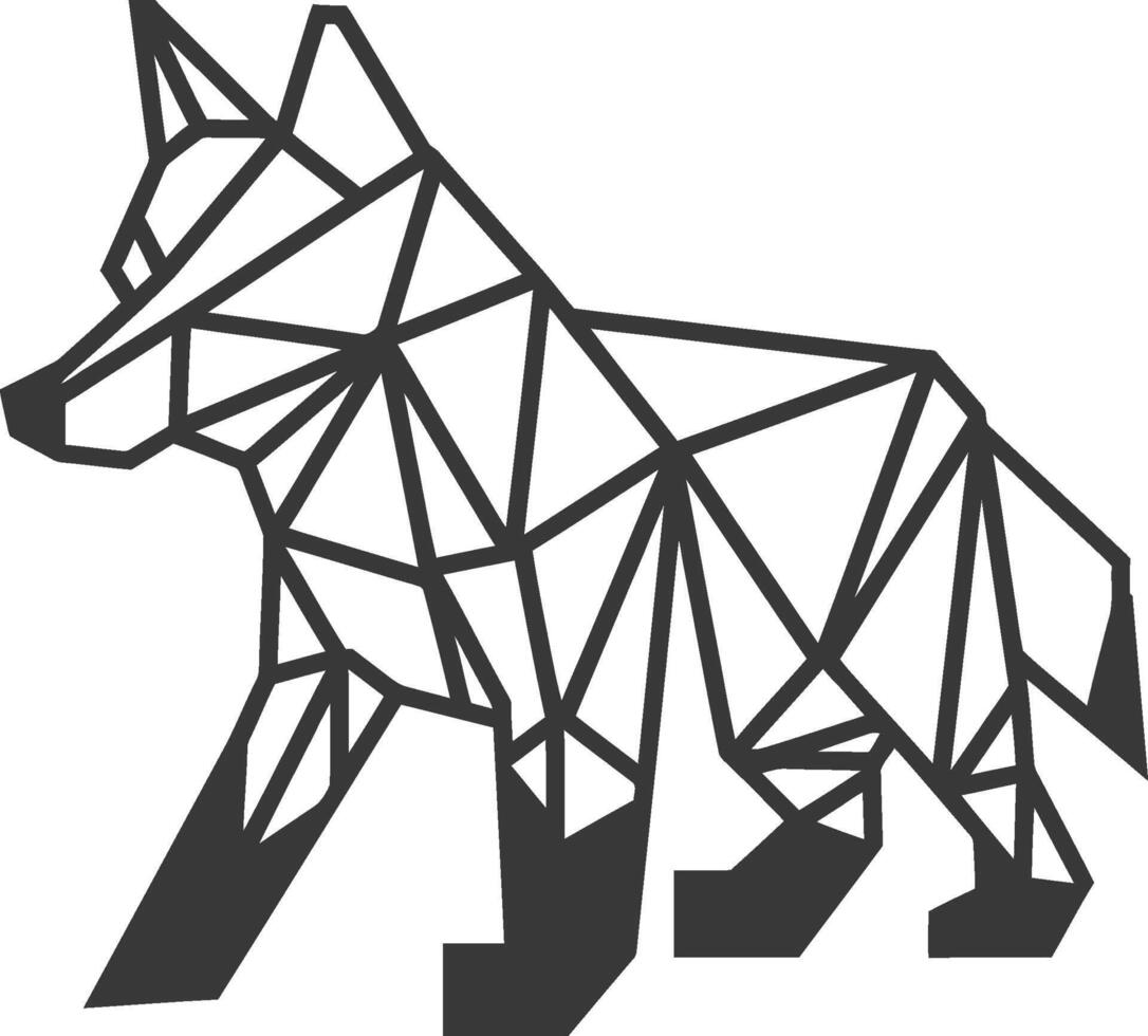 geometric wolf stands with its legs spread wide vector