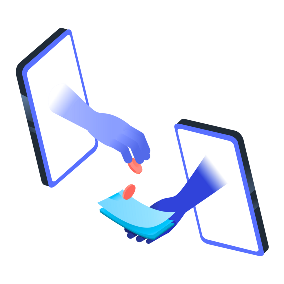Two hands are holding a piece of paper and a tablet png