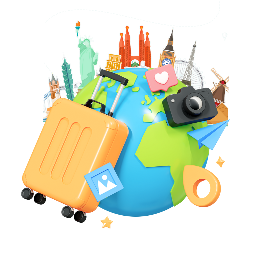 Traveling around the world with a suitcase png