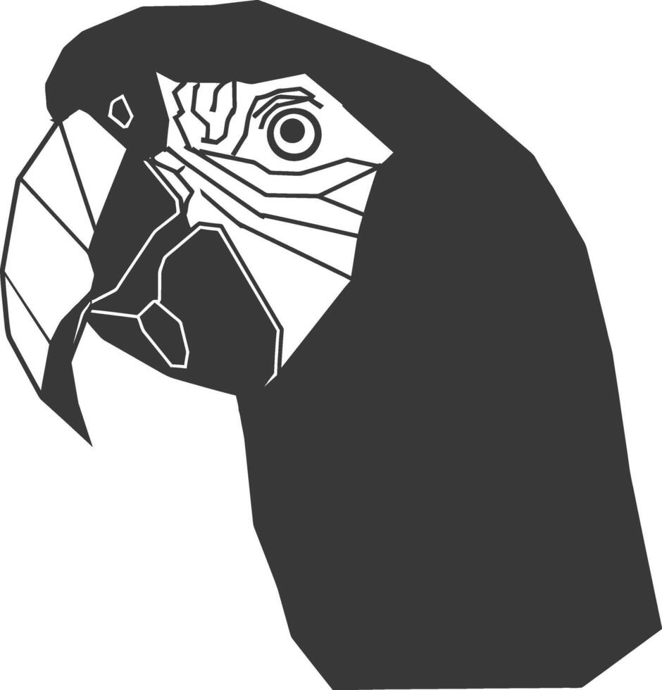 black and white geometric illustration of a parrots head vector