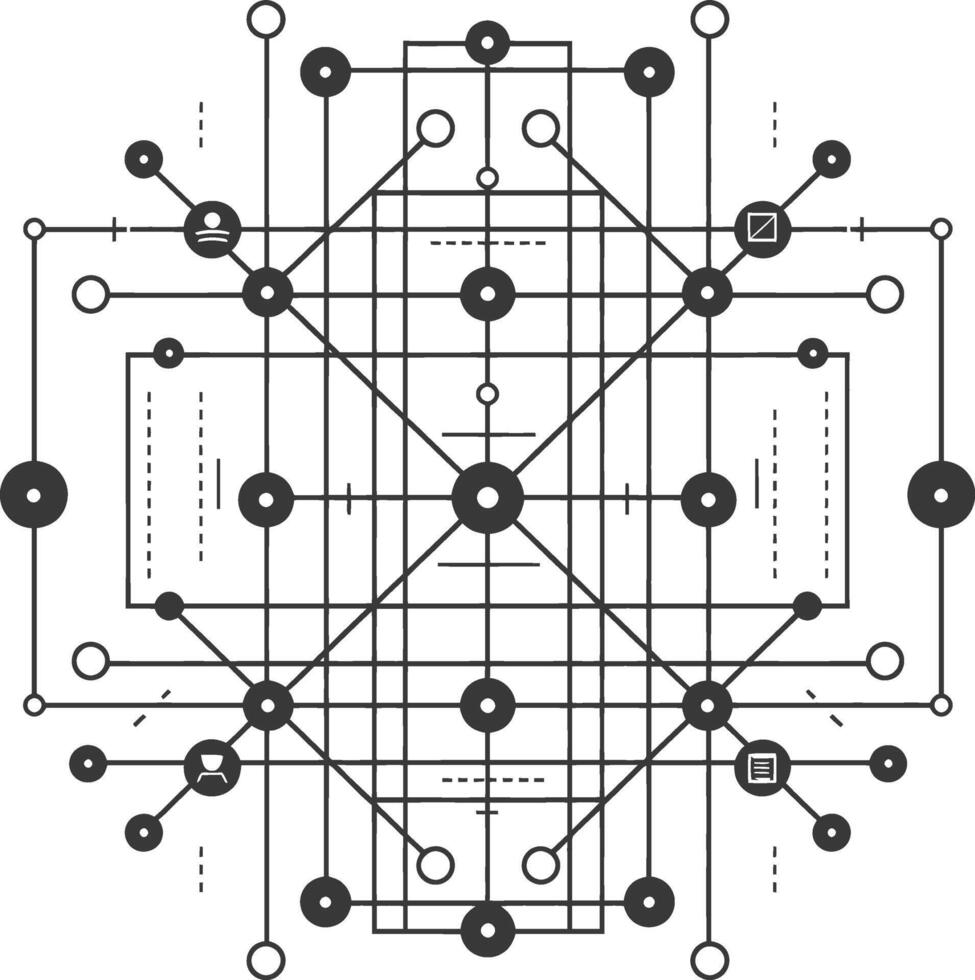complex network of interconnected circles and lines vector