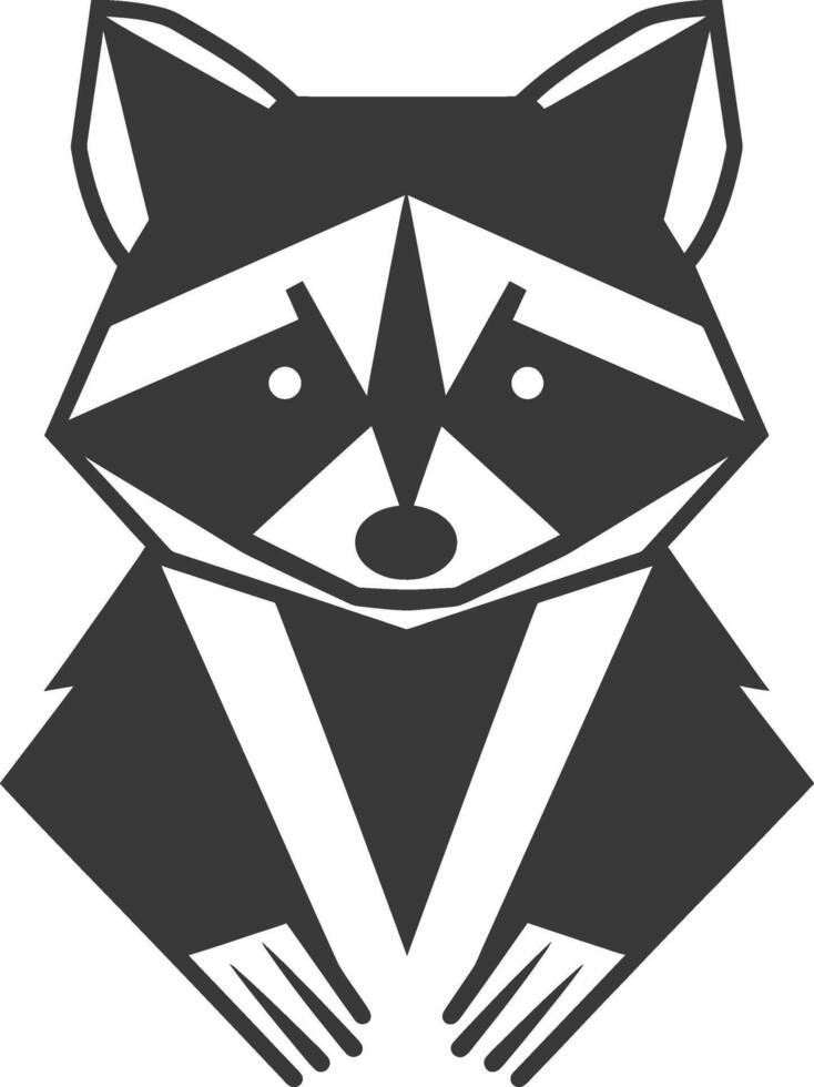 black and white geometric illustration of a raccoon vector